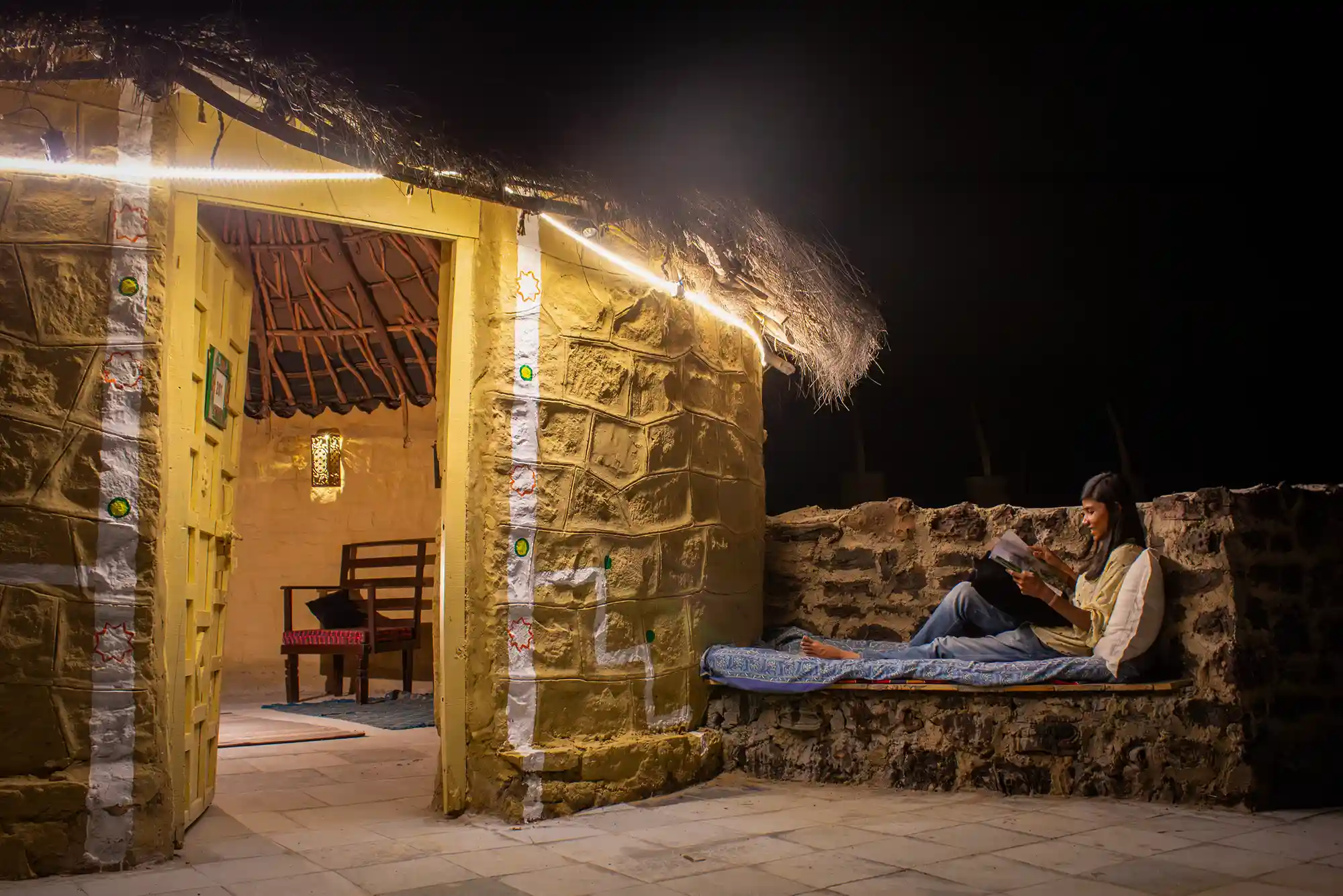 Peaceful patio seating outside Ember Cottage at Dreamtime Bungalows