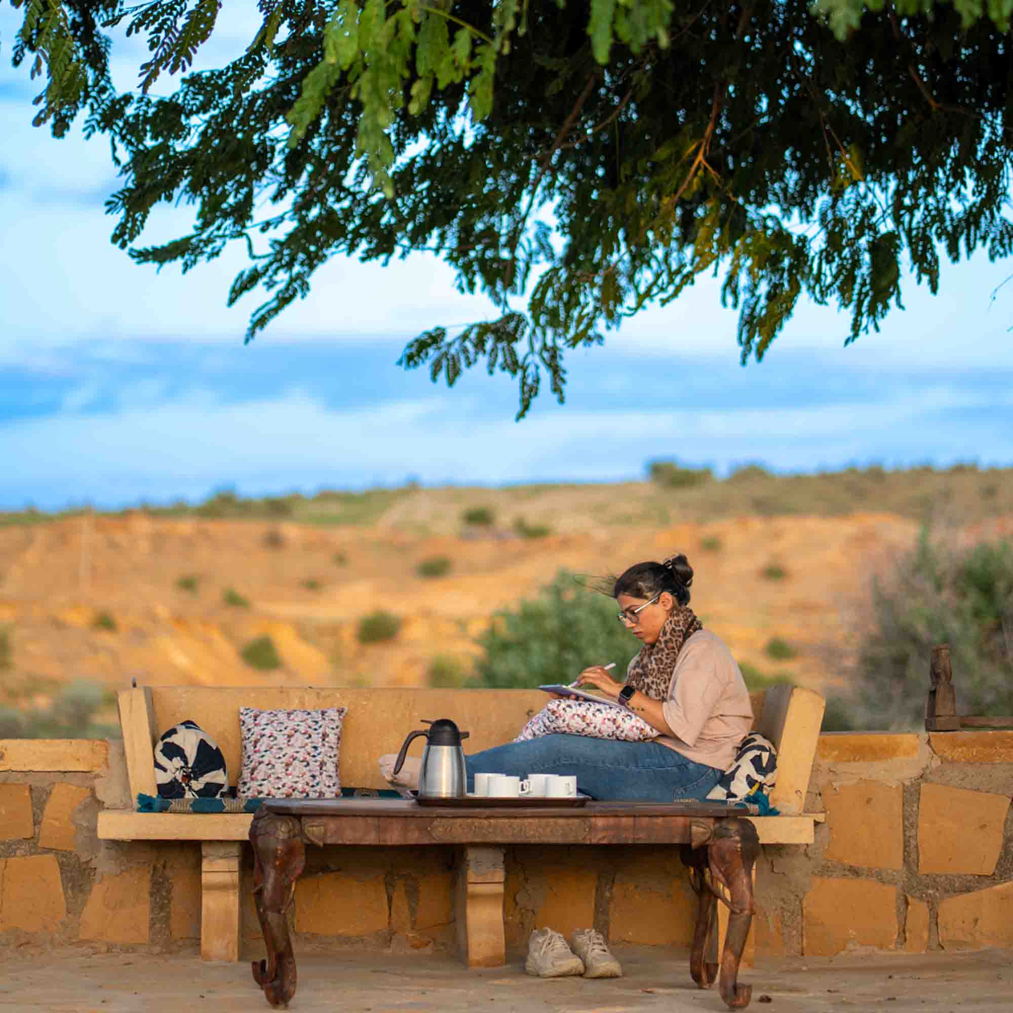 Machaan seating area at Dreamtime Bungalows for quiet relaxation